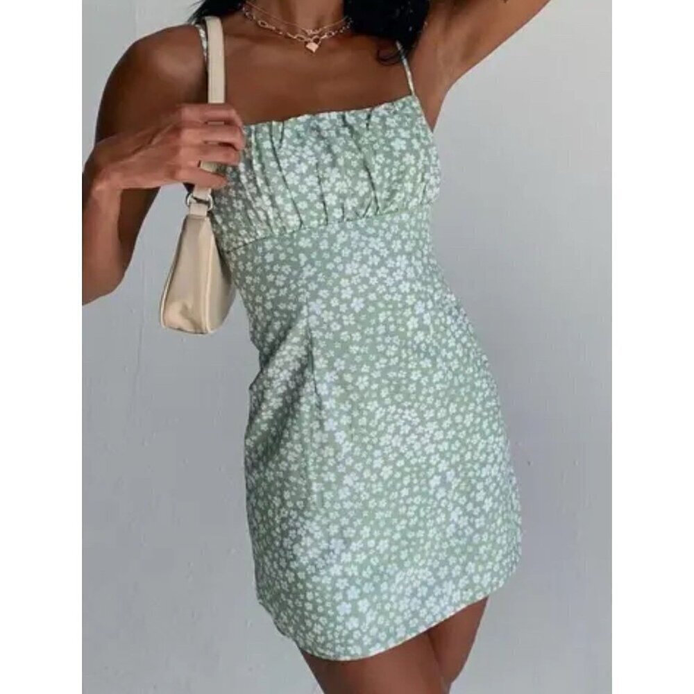 NWT Princess Polly Floral Tally Mini Dress Green Size 12 Adjustable Straps Lined